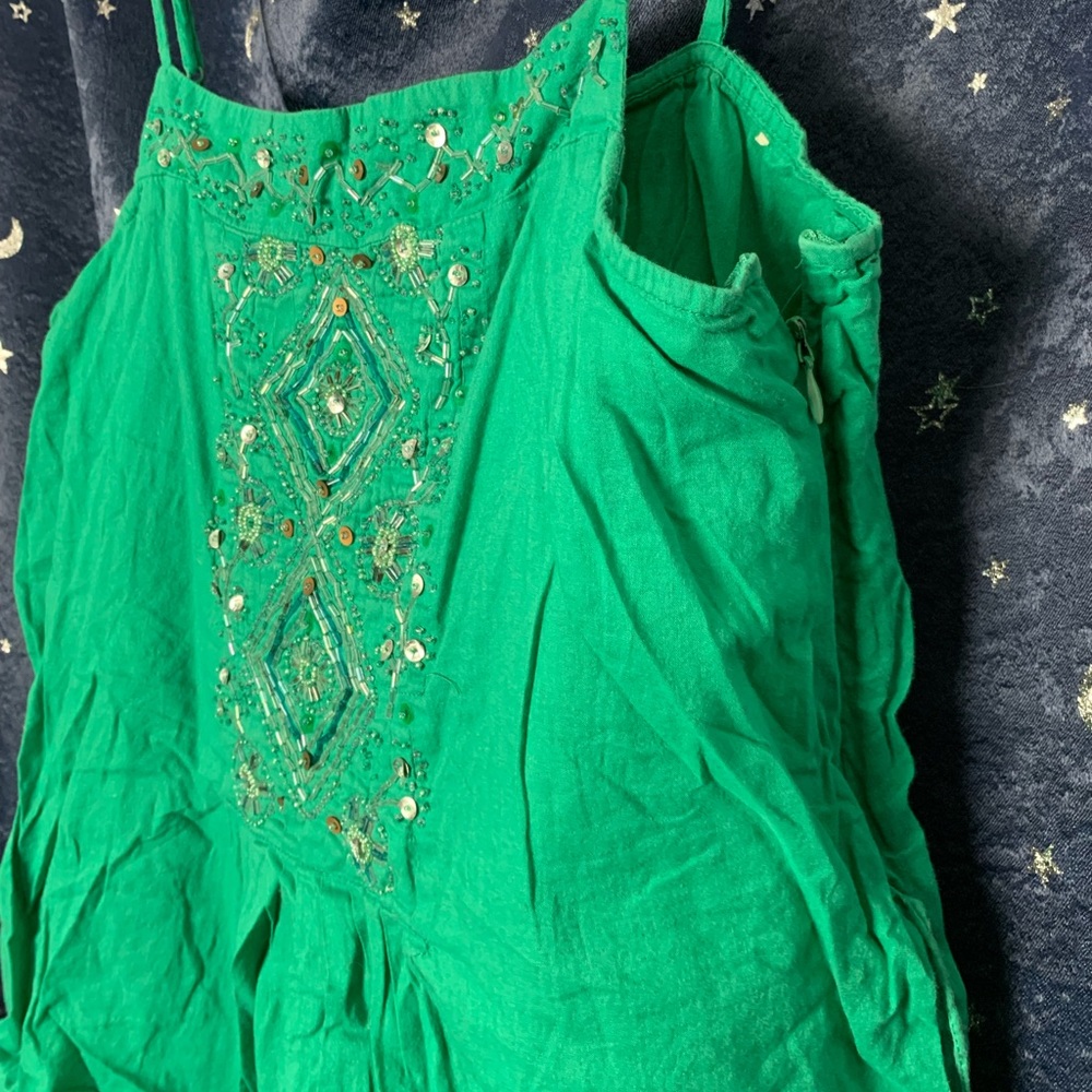 🎄🔥Bohemian Red Herring Green Beaded sequins top with tie back stings